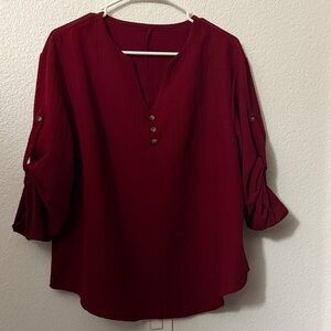 SHEIN Deep Red Button-Detail Blouse